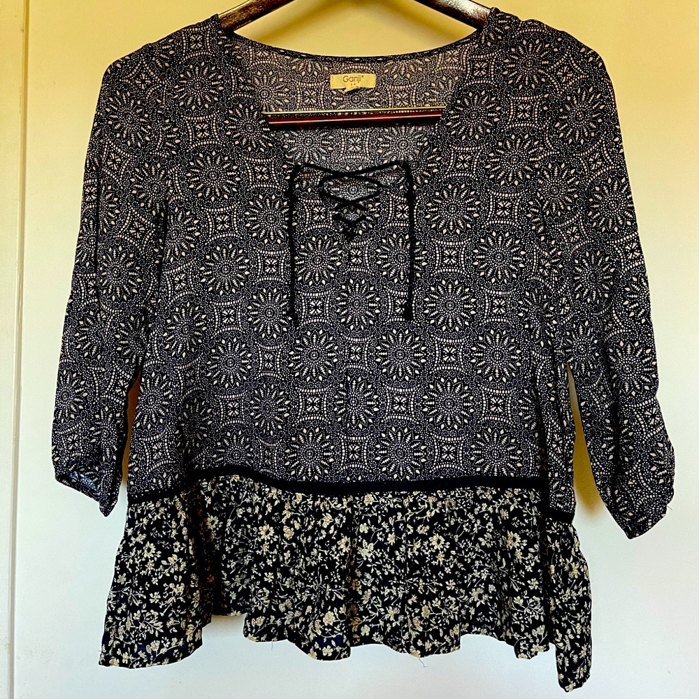 Ganji La Blue Rayon low babydoll Ruffle top